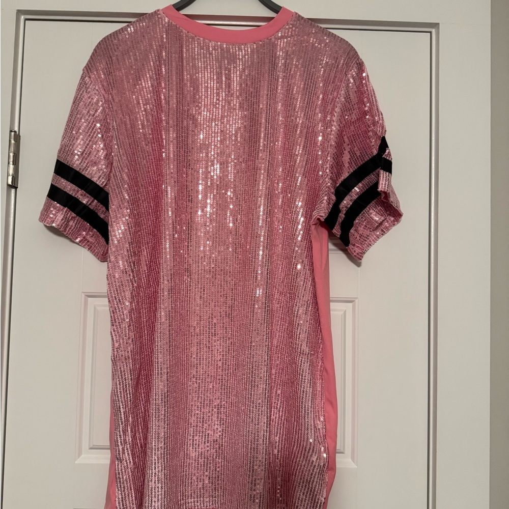 Women Pink Sporty Sequin Short T-Shirt Dress